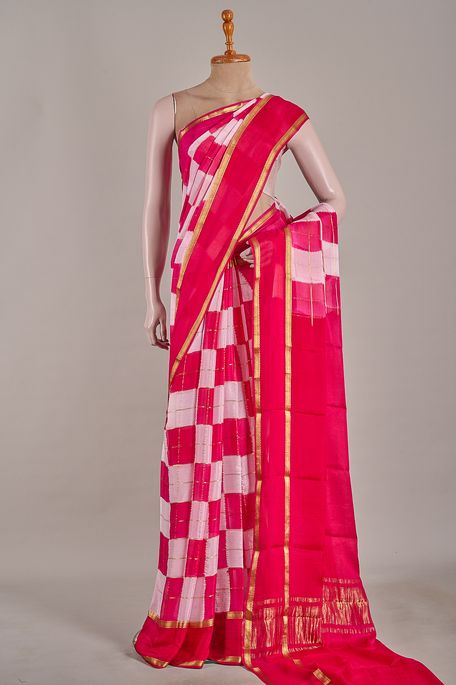 Mysore crepe baby pink fuschia pink saree with blouse