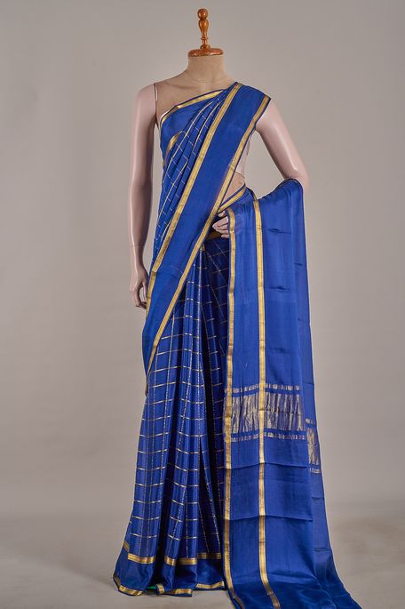 Mysore crepe navy blue saree with blouse