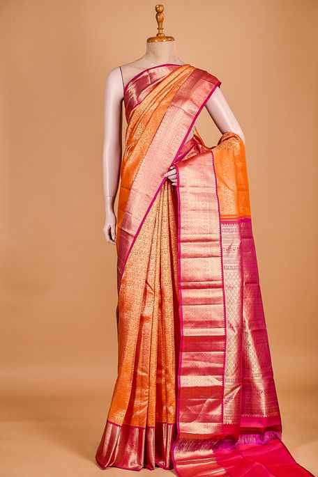 Kanchipuram silk terrcotta orange saree with blouse