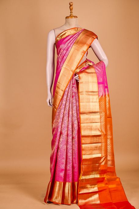 Kanchipuram silk fuschia pink saree with blouse