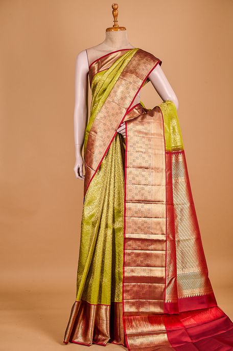 Kanchipuram silk olive green saree with blouse