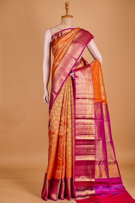 Kanchipuram silk terrcotta orange saree with blouse