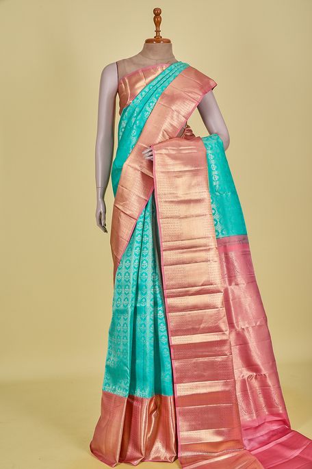 Kanchipuram silk persian sea green saree with blouse