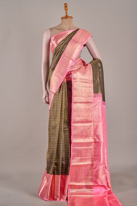 Kanchipuram silk black saree with blouse