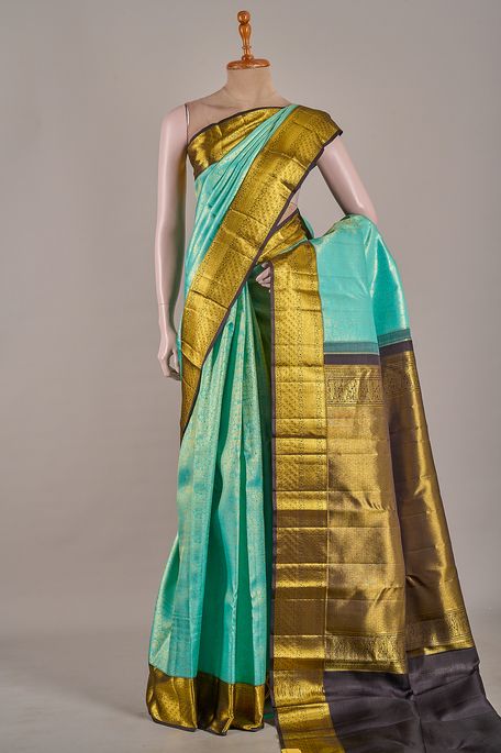 Kanchipuram silk light persian sea green saree with blouse