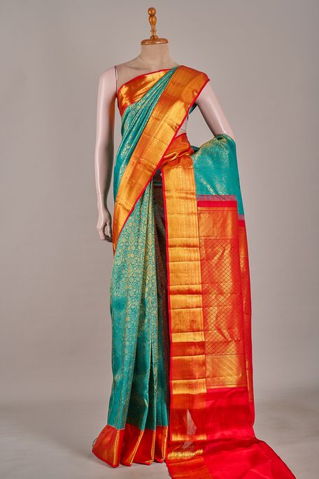 Kanchipuram silk persian sea green saree with blouse