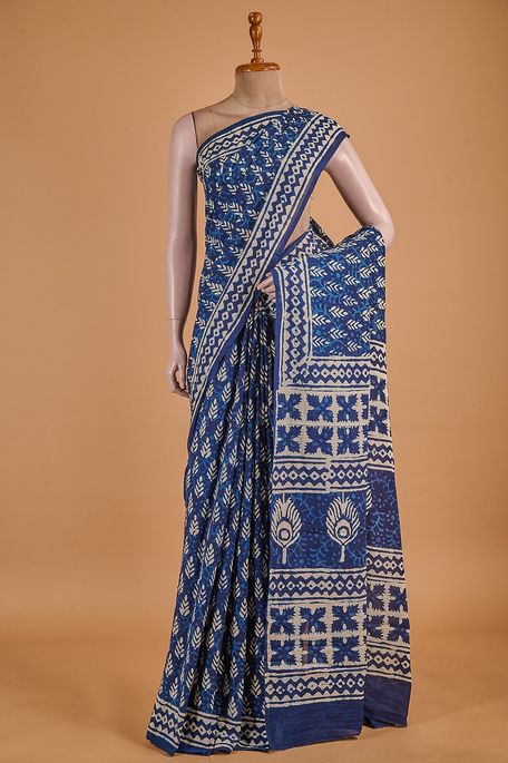 cotton navy blue saree with blouse