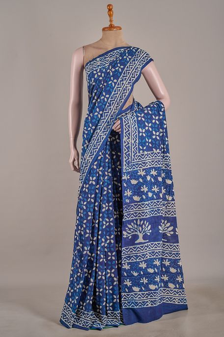 cotton navy blue saree with blouse
