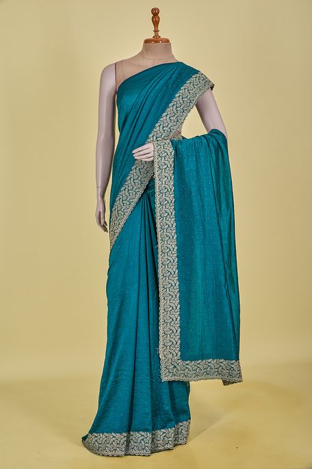tussar dark pine sea green saree with blouse