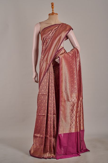 Banarasi silk dark burgundy mauve saree with blouse