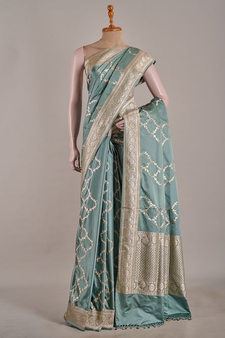 Banarasi satin light steel grey saree with blouse