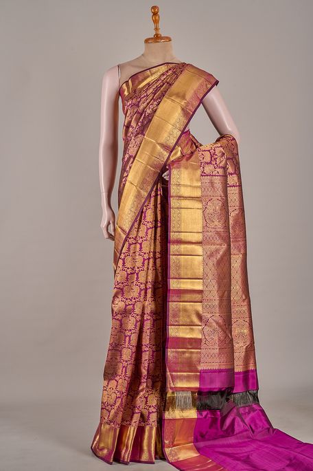 Kanchipuram silk dark violet purple saree with blouse