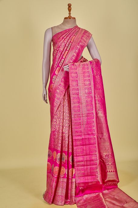 Kanchipuram silk fuschia pink saree with blouse