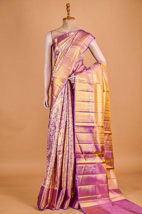 Kanchipuram silk tissue lavender purple saree with blouse
