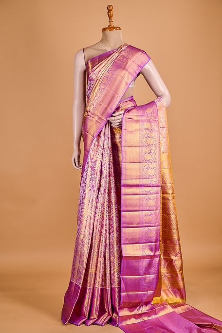 Kanchipuram silk tissue lavender purple saree with blouse
