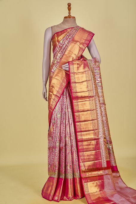 Kanchipuram silk fuschia pink saree with blouse