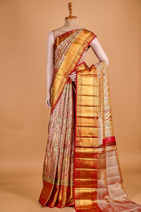 Kanchipuram silk dark red saree with blouse