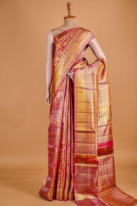 Kanchipuram silk fuschia pink saree with blouse