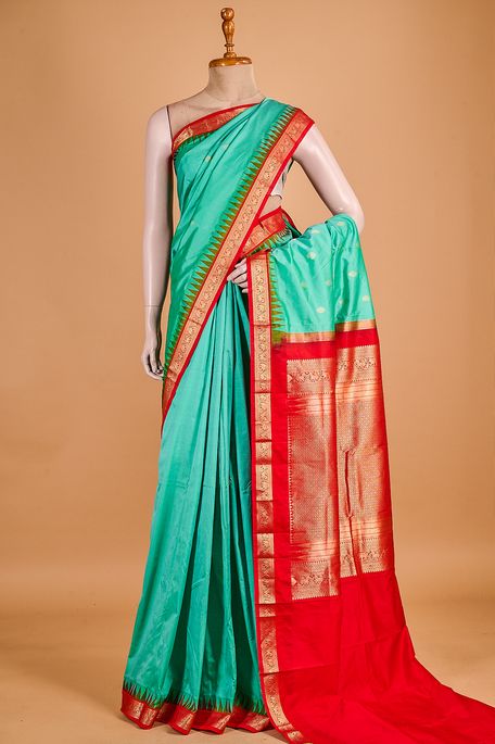 silk dark mint cream sea green saree with blouse