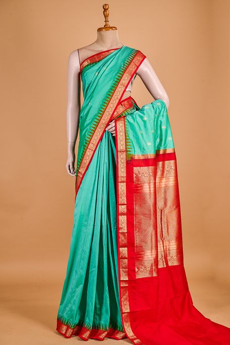 silk dark mint cream sea green saree with blouse