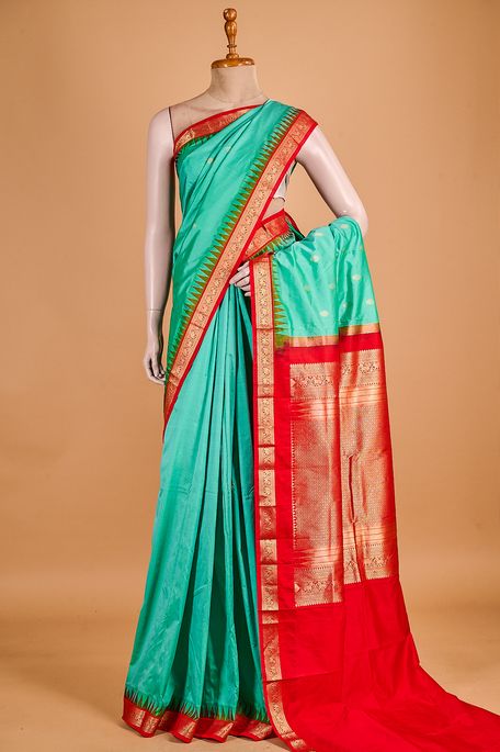 silk dark mint cream sea green saree with blouse