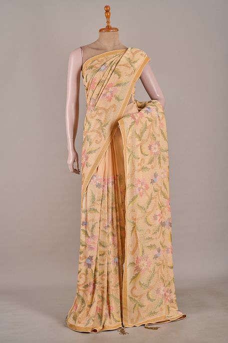 georgette champaigne brown saree with blouse