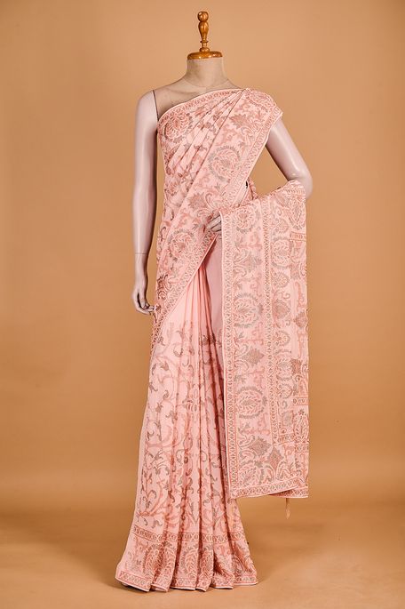 georgette salmon pink saree with blouse