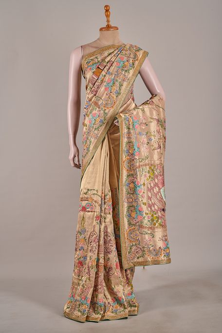 georgette tissue natural beige tussar saree with blouse