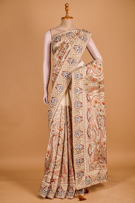 georgette light beige saree with blouse