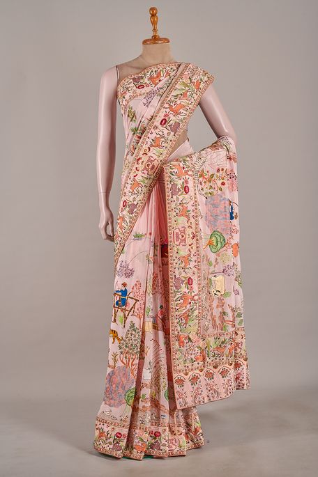 georgette baby pink saree with blouse