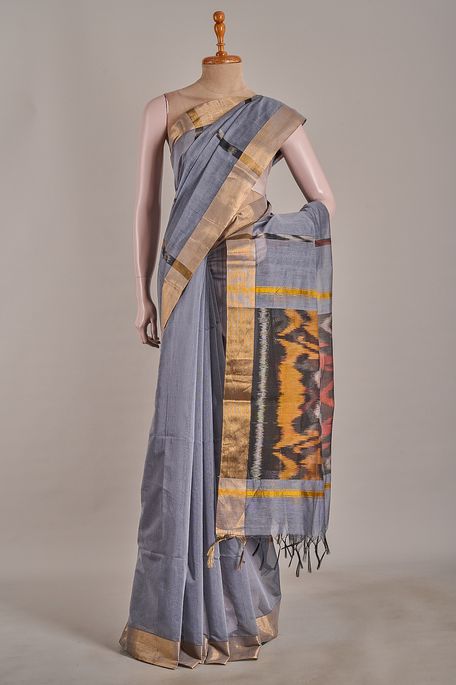 cotton dark steel grey saree with blouse