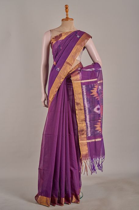 cotton dark violet purple saree with blouse