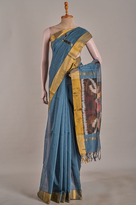 cotton dark steel grey saree with blouse