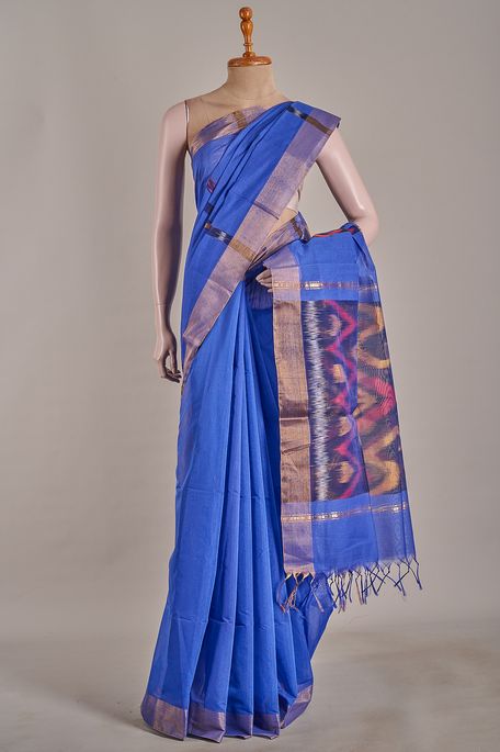 cotton dark marine blue saree with blouse