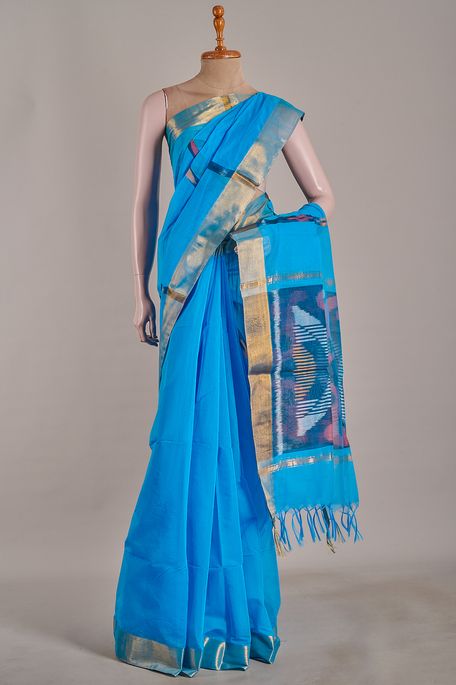 cotton royal blue saree with blouse
