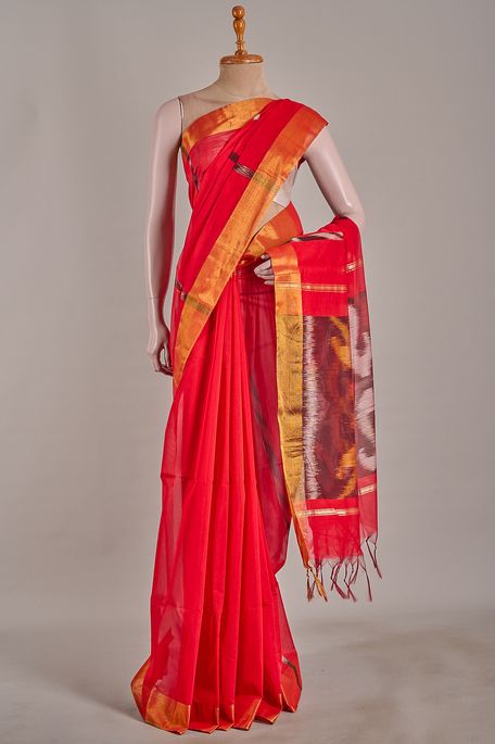 cotton blood red saree with blouse