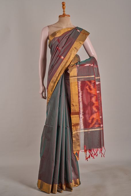 cotton dark olive green saree with blouse