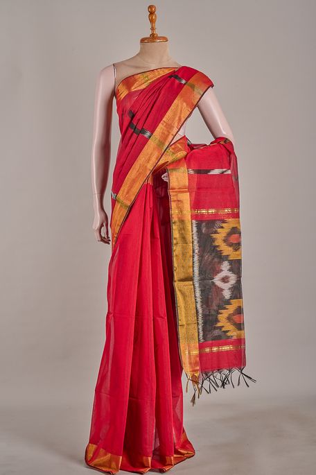 cotton dark red saree with blouse