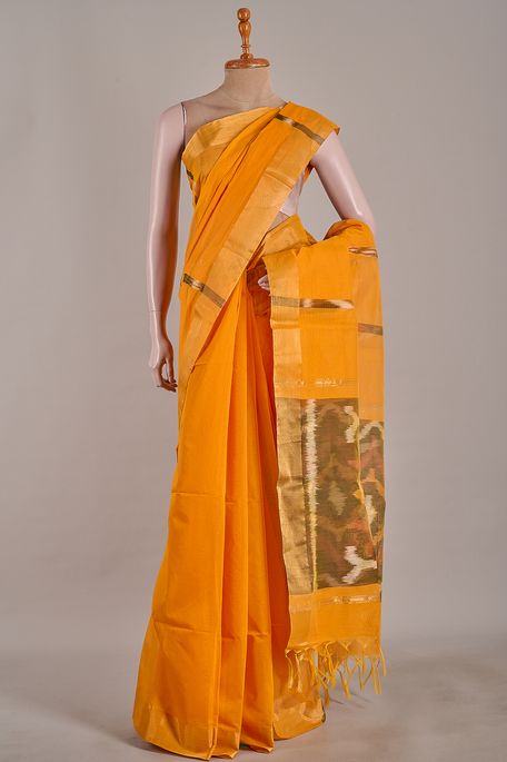 cotton golden yellow saree with blouse