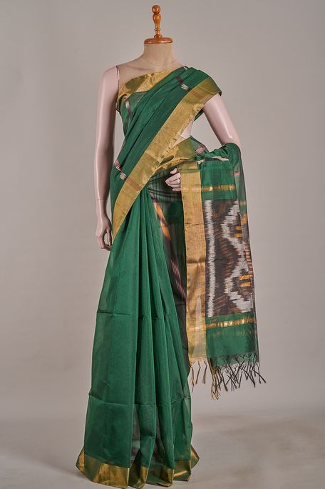 cotton dark olive green saree with blouse