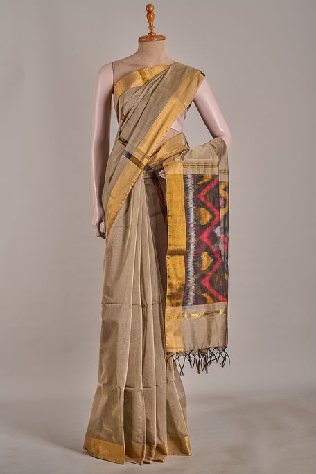 cotton light ash grey saree with blouse