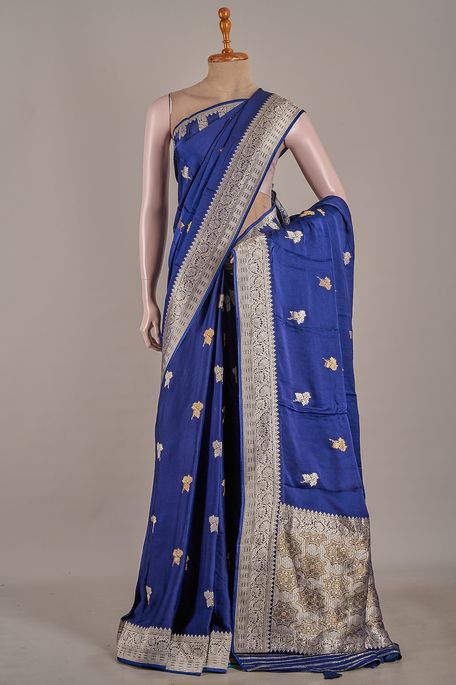 satin navy blue saree with blouse