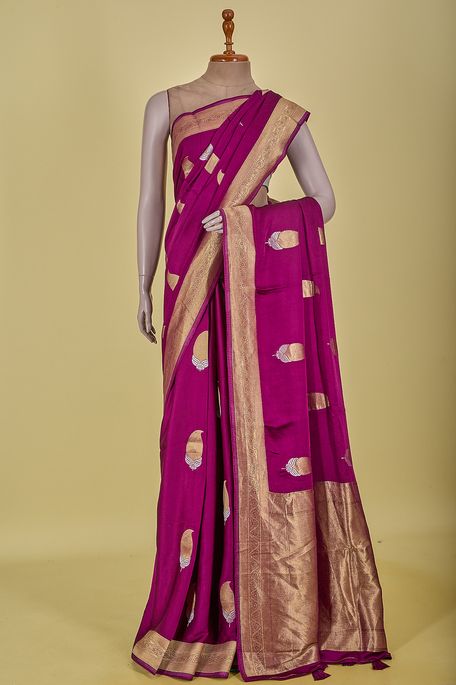 satin dark magenta pink saree with blouse
