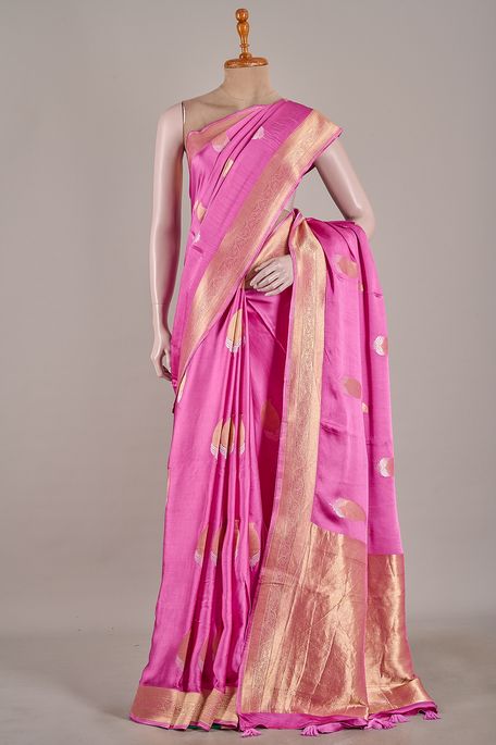 satin light magenta pink saree with blouse