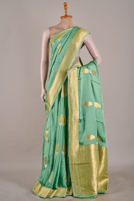 satin fern green saree with blouse