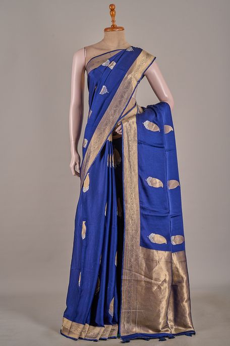 satin navy blue saree with blouse