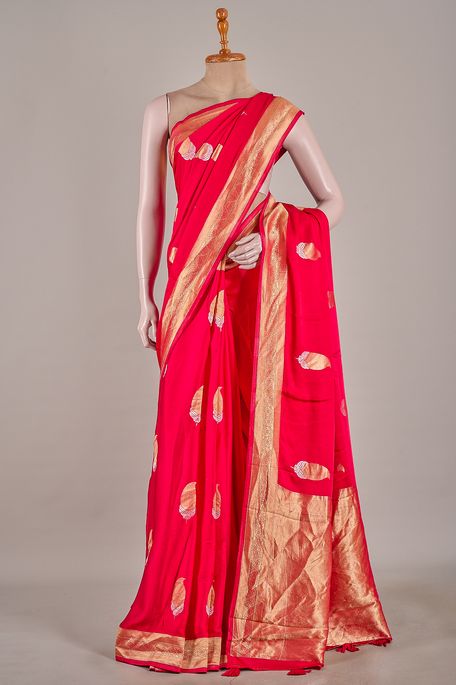 satin fuschia pink saree with blouse
