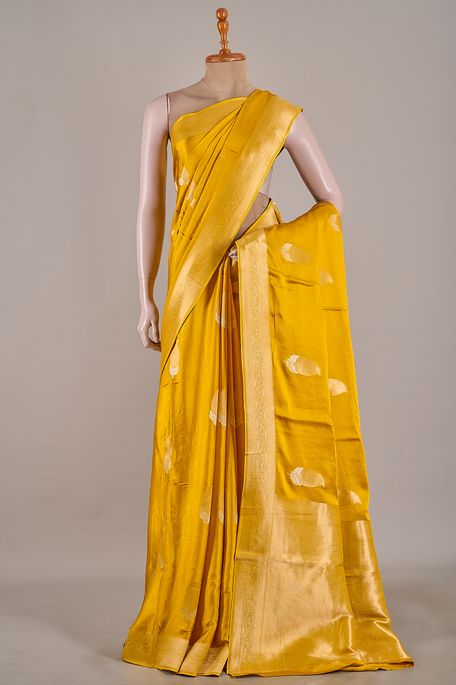 satin golden yellow saree with blouse