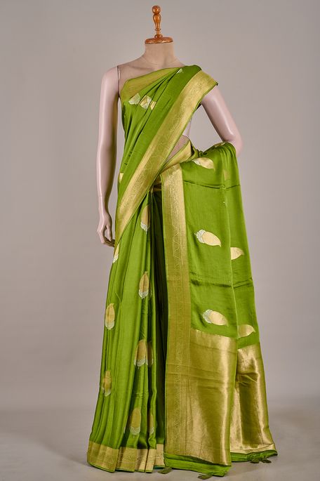 satin olive green saree with blouse