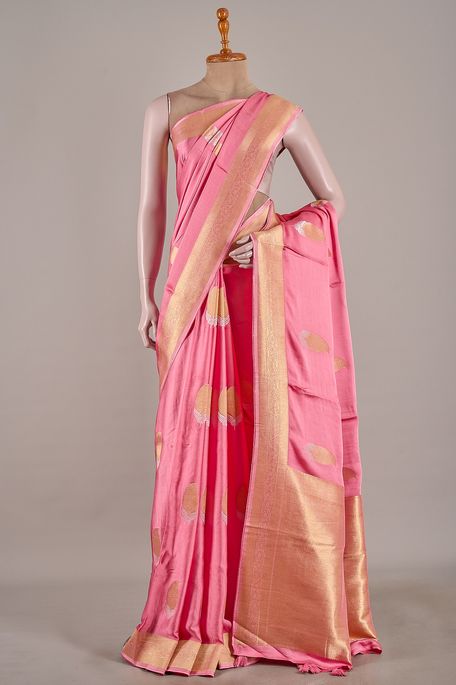 satin light magenta pink saree with blouse